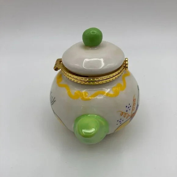 Miniature Porcelain Hinged Teapot Trinket, Pill, Jewelry Holder - Picture 3 of 7
